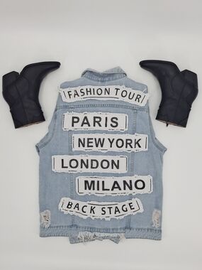 🔥 American Bazi "Fashion Tour" Distressed Patch Denim Jacket 🔥